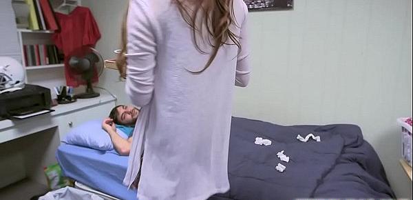  Stepsis helps bro get well by sucking his huge dong and letting him have a fuck with her pussy